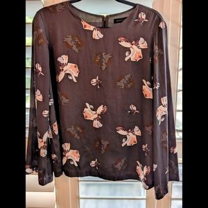 Banana Republic Grey Abigail Floral Blouse With Long Bell Sleeve